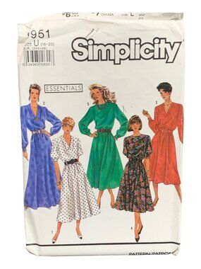 Simplicity 9951 Dress Pattern Womens Size 16-18-20 Uncut
